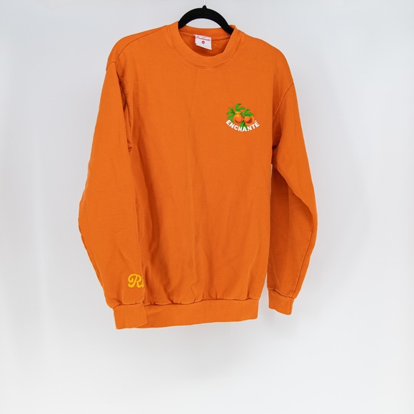 Enchante Sweaters - Enchante Peach Orange Graphic Print Cotton Fleece Crew Neck Sweatshirt Sweater